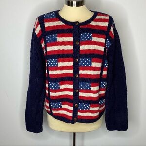 Marisa Christina Knitted By Hand American Flag Button Front Cardigan Sweater